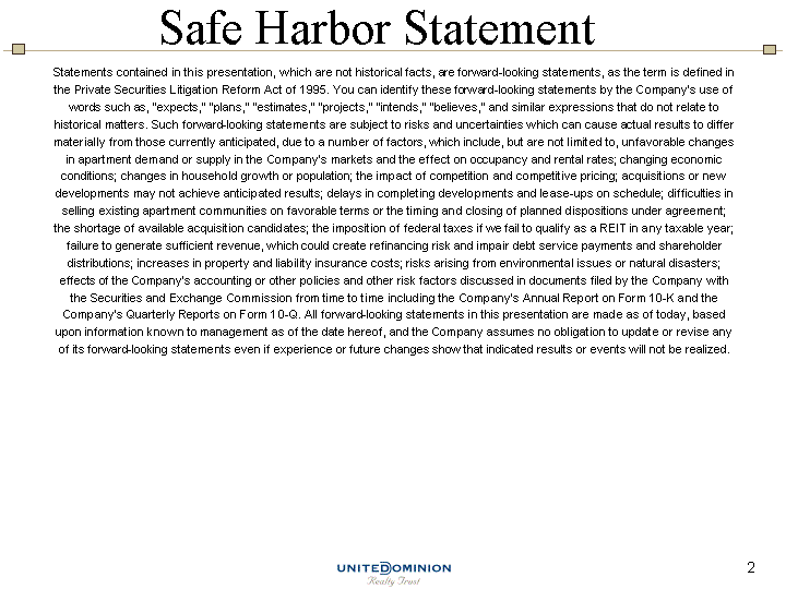 (SAFE HARBOR STATEMENT)