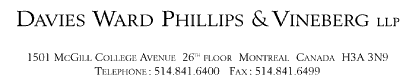 Davies Ward Phillips and Vineberg Letterhead