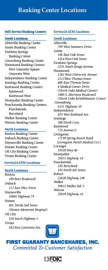 BANKING CENTER LOCATION