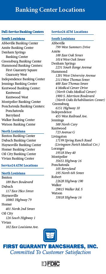 BANKING CENTER LOCATIONS