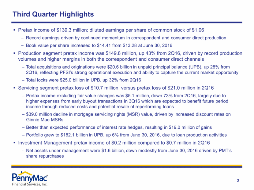 Ex. 99.2 - PFSI Earnings Presentation 3Q16 - FINAL