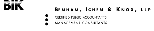 (BENHAM, ICHEN & KNOX, LLP LETTERHEAD)