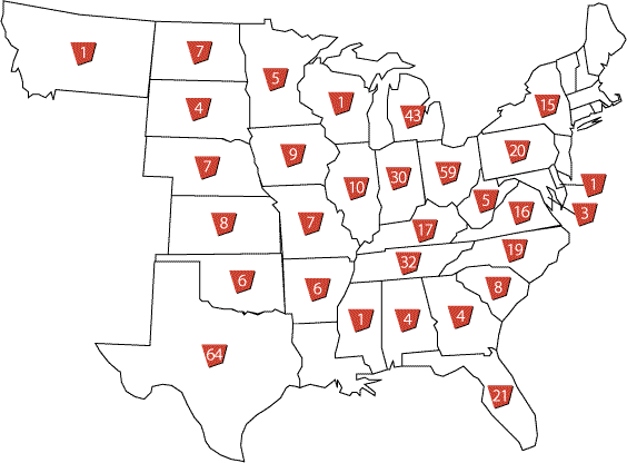 MAP OF STORE TOTALS BY STATE, YEAR ENDED 2002