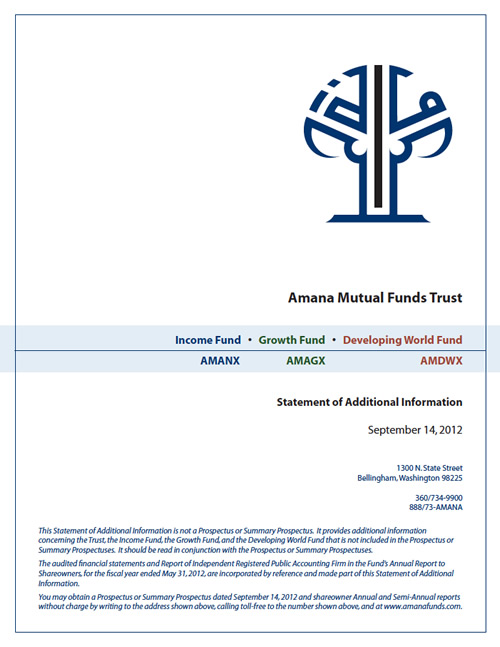 Amana Mutual Funds Trust Statement of Additional Information