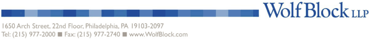 (WOLFBLOCK LLP LOGO)