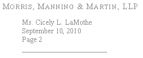 (Morris Manning Martin LLP LETTERHEAD)