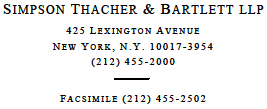 (SIMPSON THACHER & BARTLETT LLP LETTERHEAD)