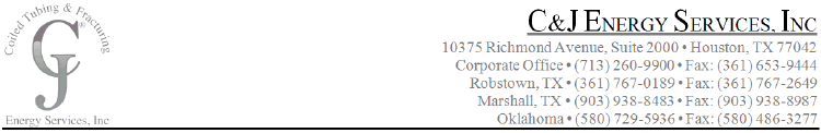 (C&J ENERGY SERVICES, INC. LETTERHEAD)