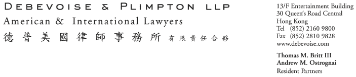 (DEBEVOISE AND PLIMPTON LLP LETTERHEAD)