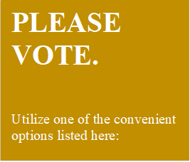 PLEASE VOTE. 

Utilize one of the convenient options listed here:

