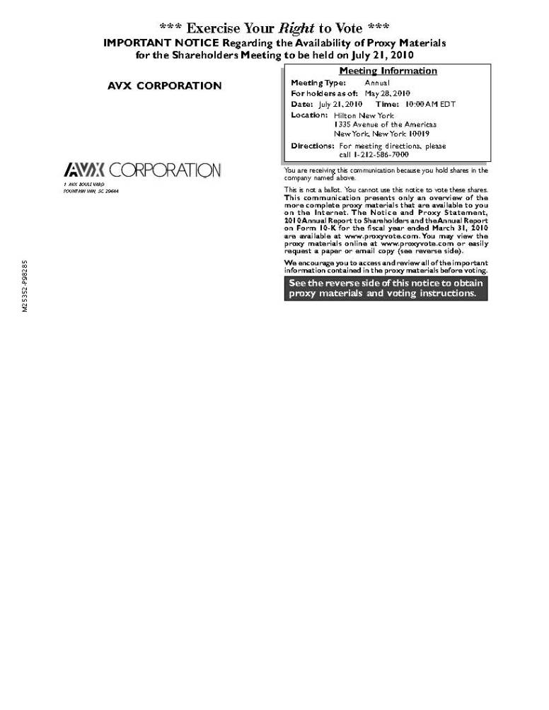 AVX CORPORATION NOTICE PAGE 1