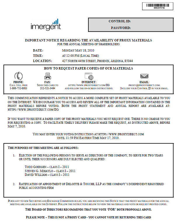 Notice and Access Card - iMergent, Inc.