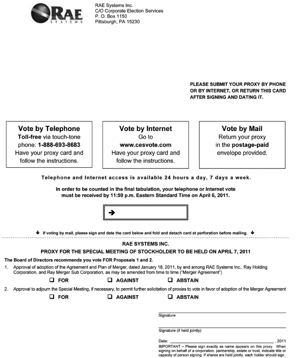 RAE SYSTEMS PROXY CARD