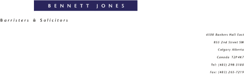 (BENNETT JONES LETTERHEAD)