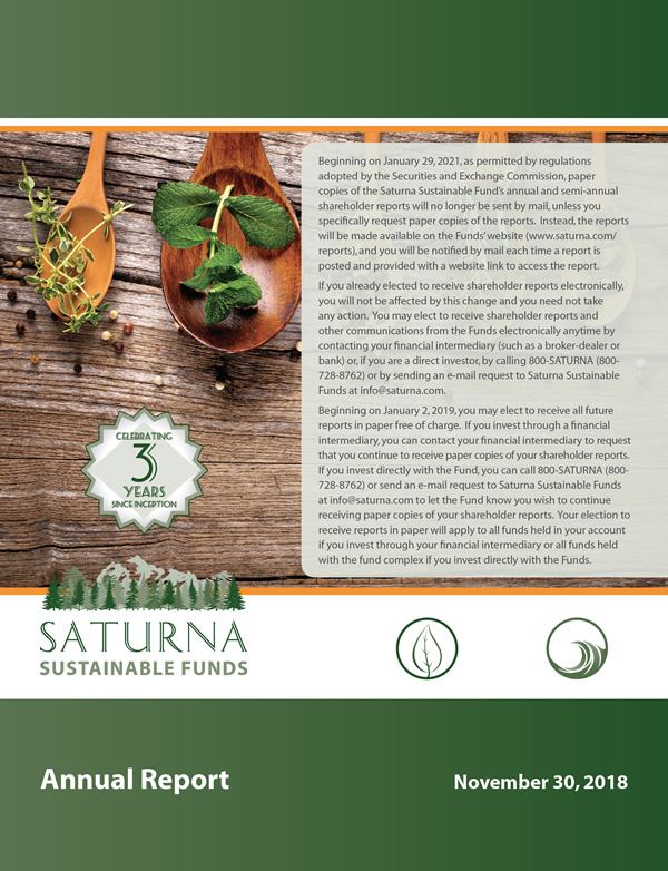 Saturna Sustainable Funds Annual Report November 30, 2018