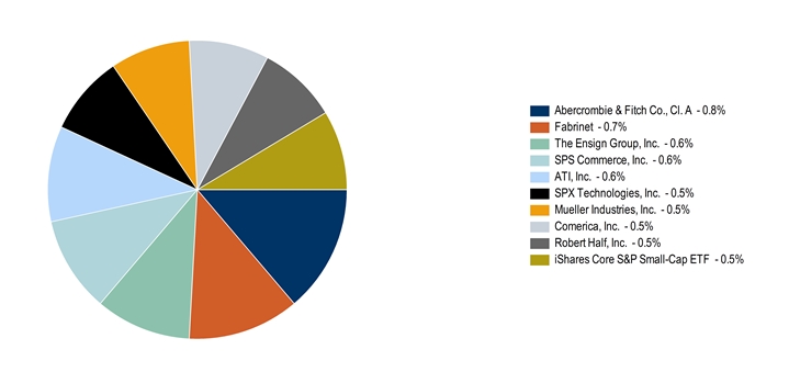 LargestHoldingsData([Abercrombie & Fitch Co., Cl. A]:0.8,Fabrinet:0.7,[The Ensign Group, Inc.]:0.6,[SPS Commerce, Inc.]:0.6,[ATI, Inc.]:0.6,[SPX Technologies, Inc.]:0.5,[Mueller Industries, Inc.]:0.5,[Comerica, Inc.]:0.5,[Robert Half, Inc.]:0.5,iShares Core S&P Small-Cap ETF:0.5)