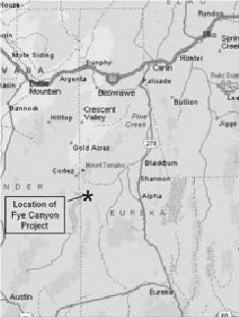 (LOCATION MAP OF FYE CANYON PROPERTY)