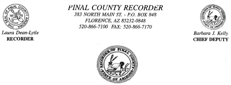 (PINAL COUNTY RECORDER LETTERHEAD)
