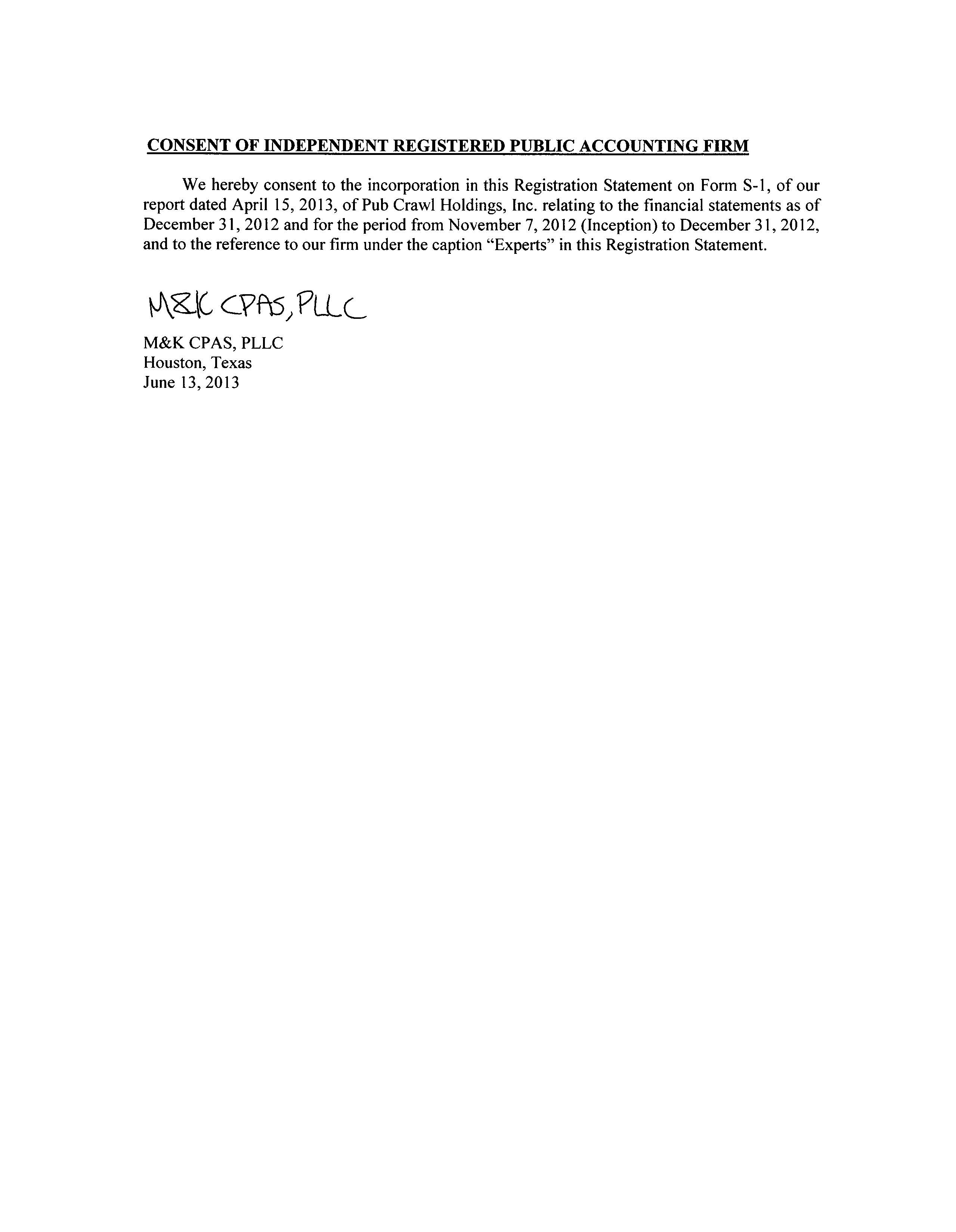 Consent of M&K CPAS, PLLC - Page 1.