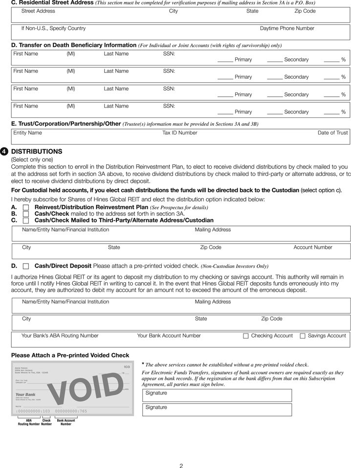 Subscription Agreement Page 2