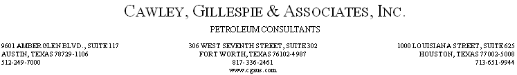 (CAWLEY, GILLESPIE & ASSOCIATE, INC. LETTERHEAD)