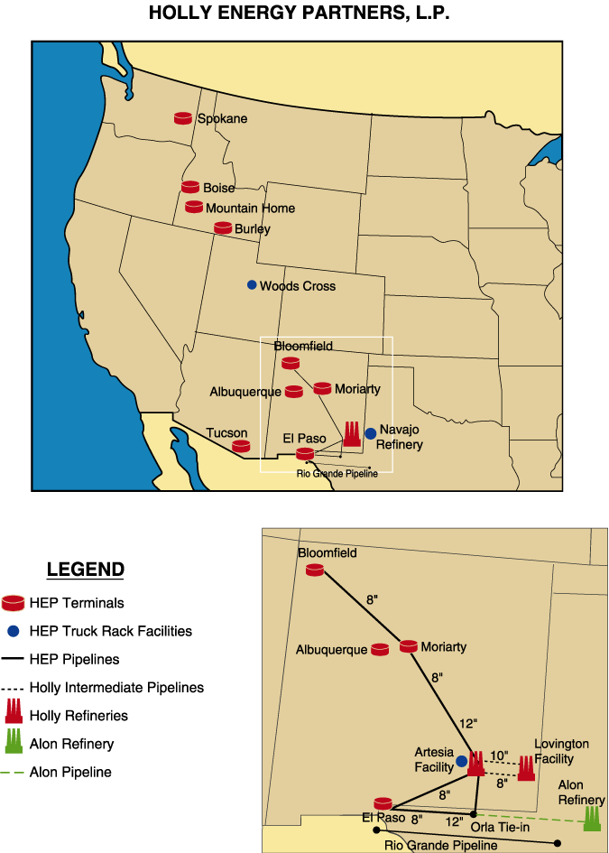 (MAP OF HOLLY ENERGY PARTNERS’ PIPELINES AND TERMINALS)