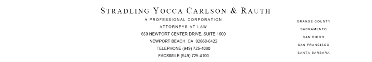 (Stradling Yocca Carlson and Rauth Letterhead)