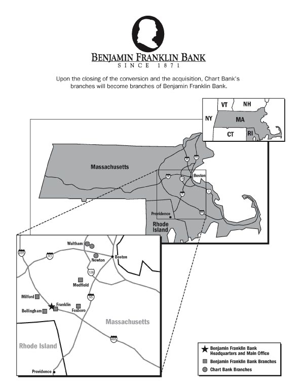 (BENJAMIN FRANKLIN BANK LOGO (UPON THE CLOSING OF THE CONVERSION AND THE ACQUISITION, CHART BANKS BRANCHES WILL BECOME BRANCHES OF BENJAMIN FRANKLIN BANK))