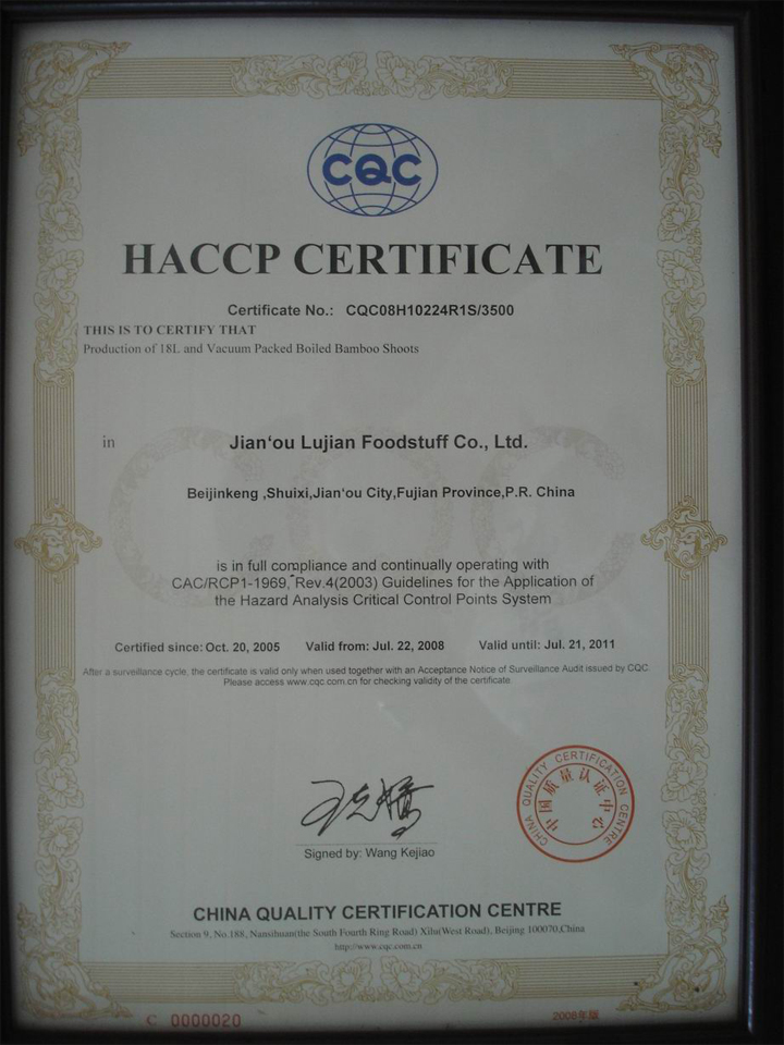 (HACCP CERTIFICATE)