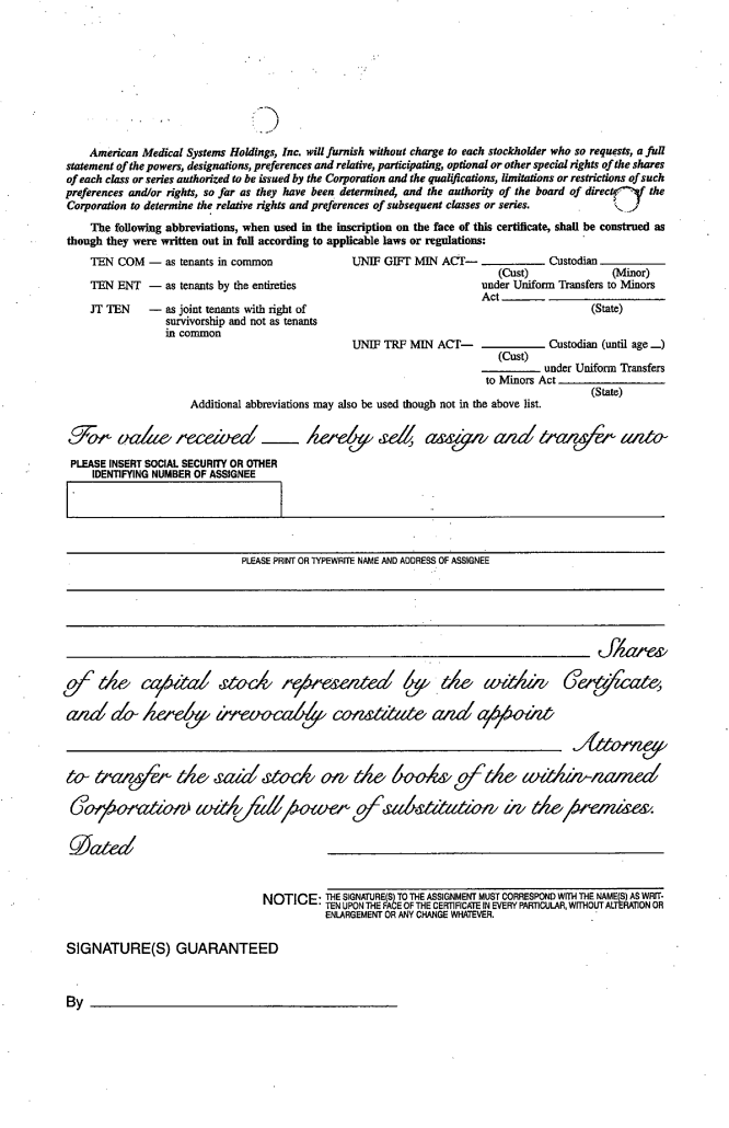 (STOCK CERTIFICATE FORM)