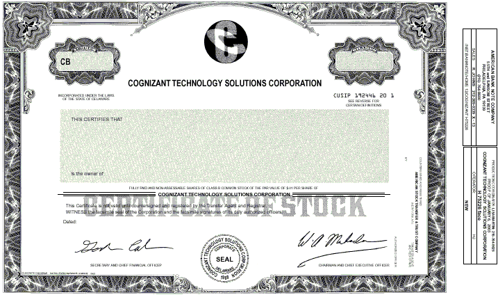 (Certificate of Stock)
