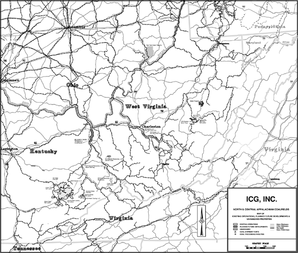 (MAP OF APPALACHIA COAL FIELDS)