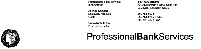 (PROFESSIONAL BANK SERVICES LOGO AND HEADER)