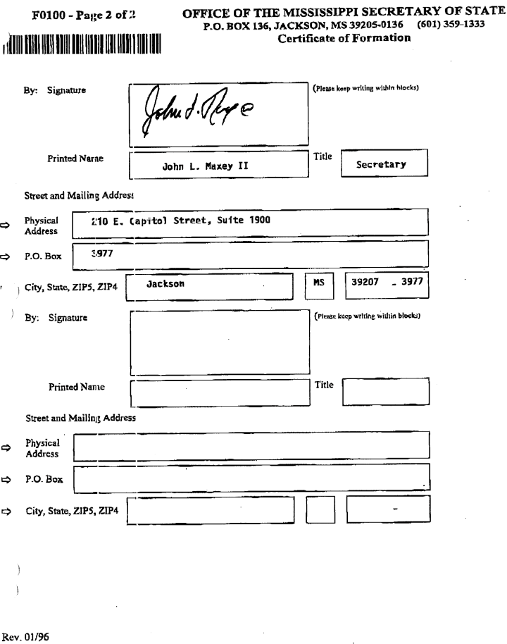 (STATE OF MISSISSIPPI FORM)