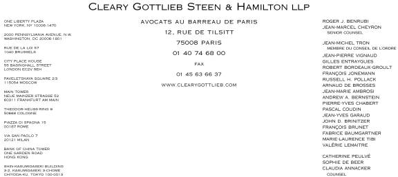 Letterhead of Cleary Gottlieb Steen & Hamilton LLP